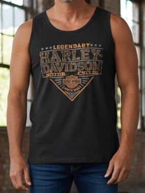 Harley-Davidson Classic Black Tank Ottawa Orange Logo Sz XL